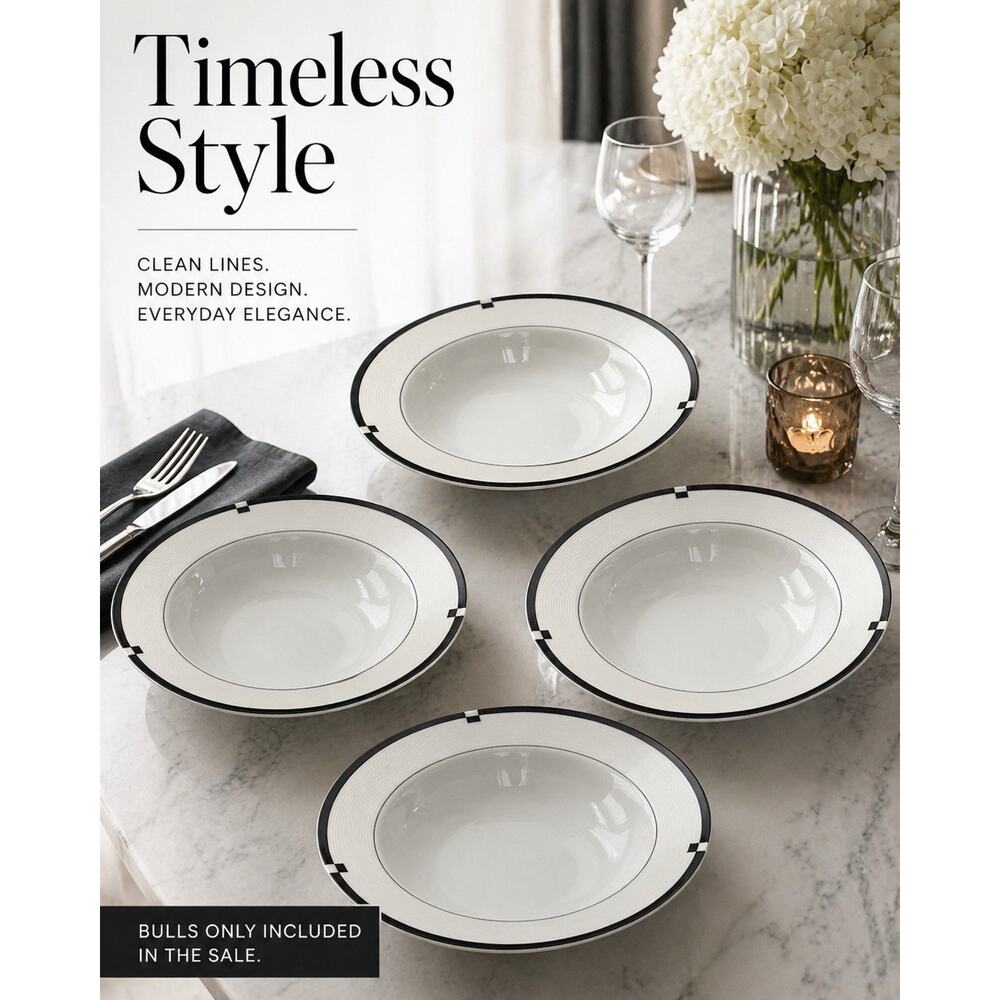 Set of 4 Mikasa MIDNIGHT Rimmed Soup Bowls Fine China 8.5” Japan Excellent L5542